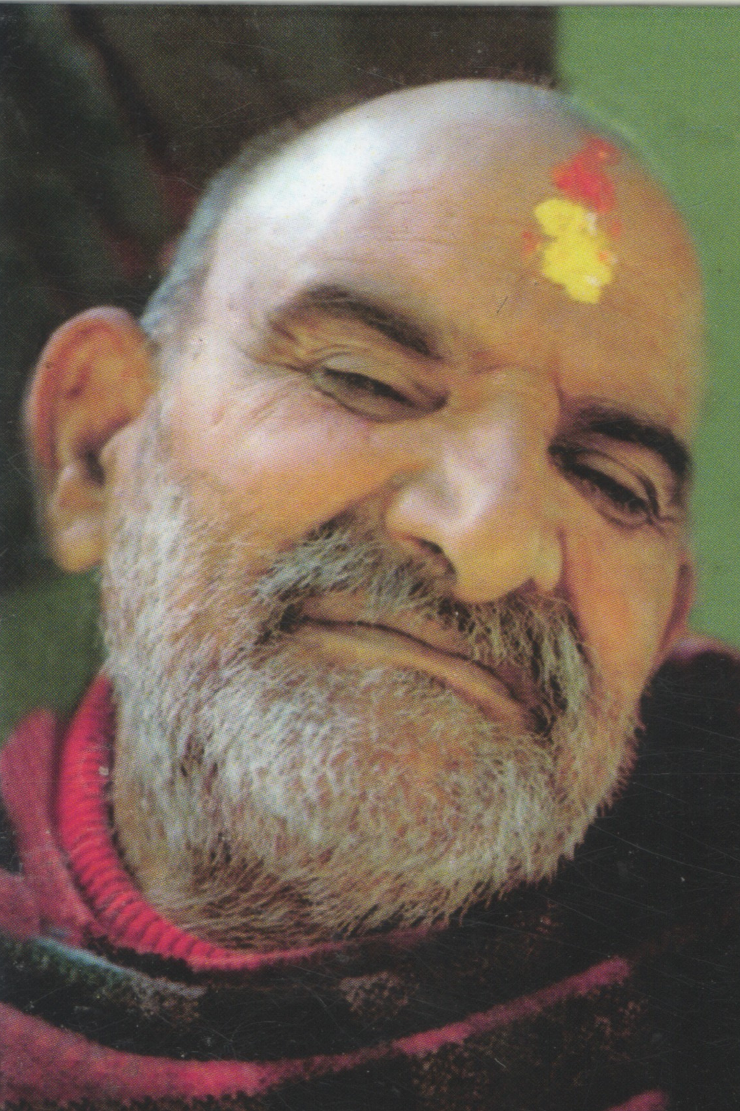 Pocket Sized Laminated Card C8- Maharaj ji Close up with a Photo on the Back of Card
